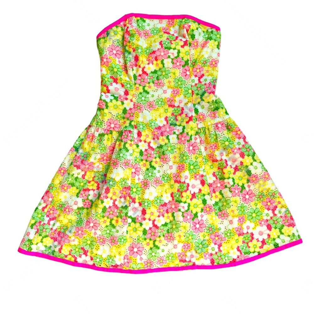 Lilly Pulitzer size 00 Lace Floral Bright Colored Strapless Mini Dress